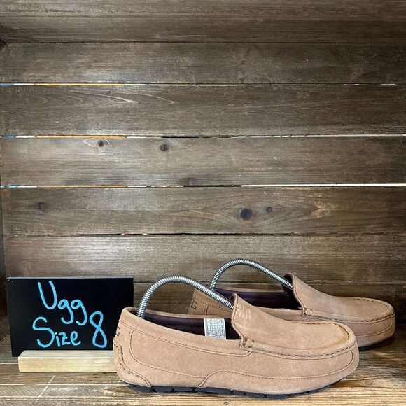 New Mens UGG Alder Brown Suede Slip‎ On Lined Slippers Shoes Loafers Size 8 M main image 5